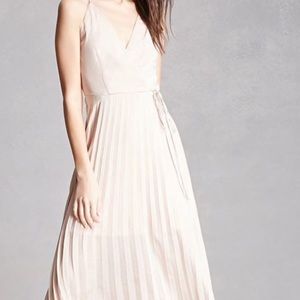 lush pleated satin midi dress